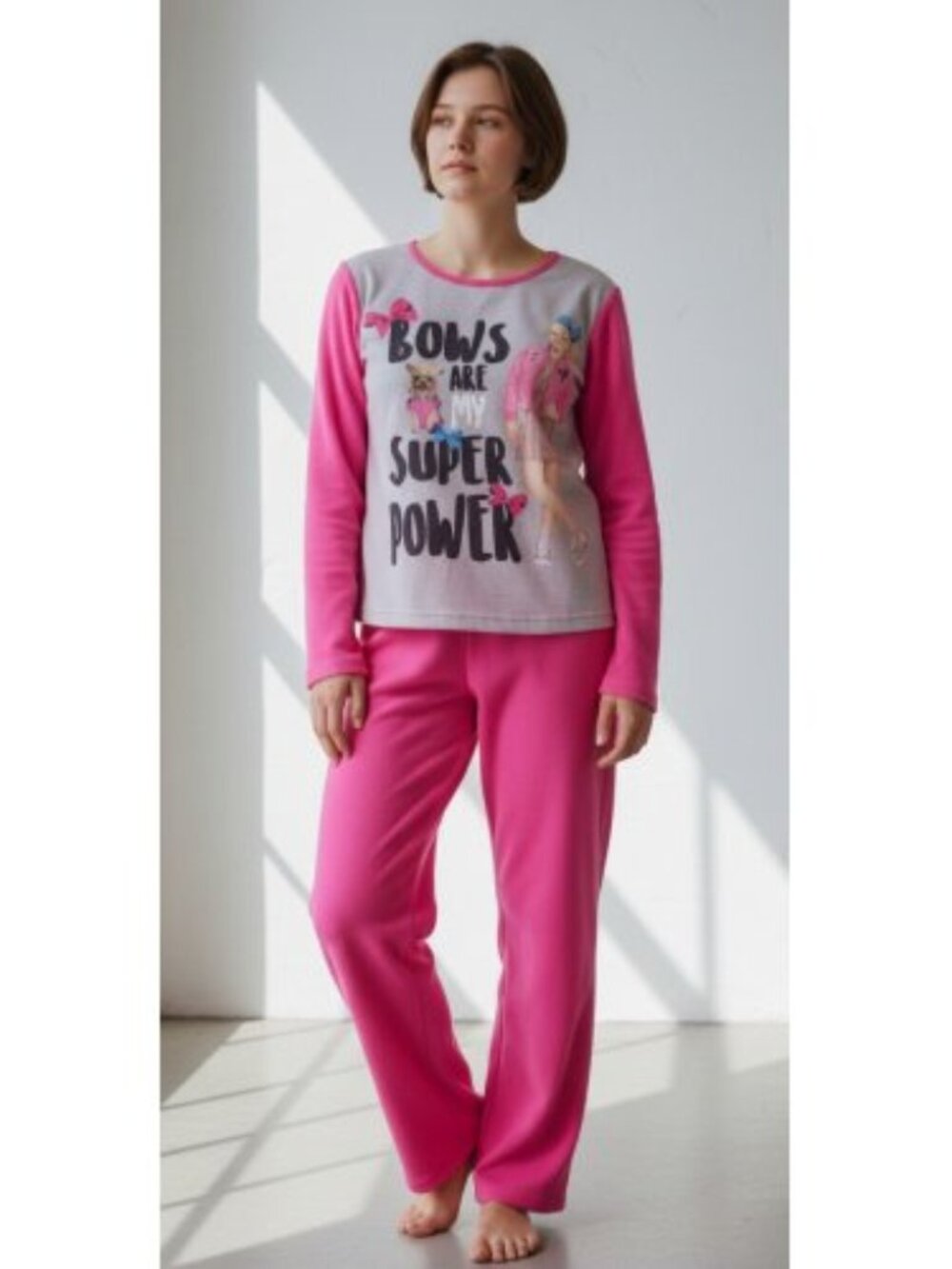 JOJO SIWA Pink Bows Are My Super Power Fleece Pajamas Girls Size 7-8